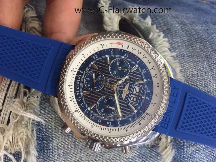 Clone Breitling 1884 Bentley Chronograph Watch SS Blue Rubber